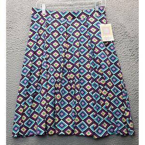 LuLaRoe A Line Skirt Womens‎ Medium Multi Geometric Print Knit Pleated Pull On